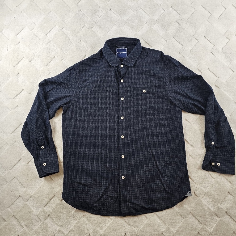 Tommy Bahama Silk Button Up Shirt Mens Large Textured Plaid